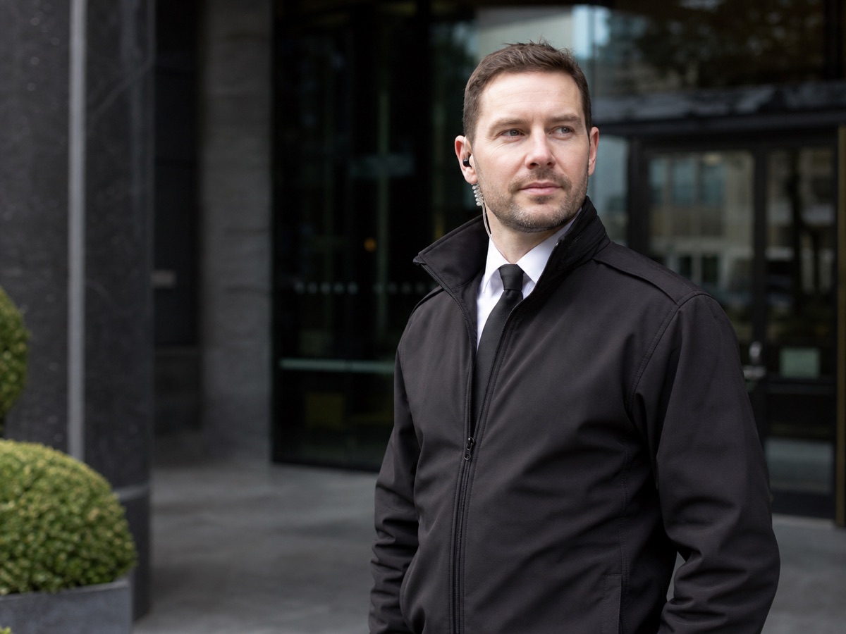 Professional Limelight security officer outside a London commercial building
